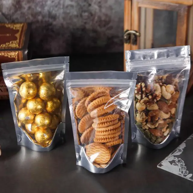 Alt view image 6 of 6 - 100 Pack Silver Mylar Bags with Window, 3x6 in Stand Up Pouches