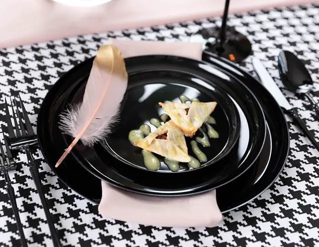 Alt view image 2 of 3 - PLASTICPRO [30 Pack 6.3 Plastic Party Plates Black Edge Collection Premium heavyweight Elegant Disposable Tableware Dishes Black