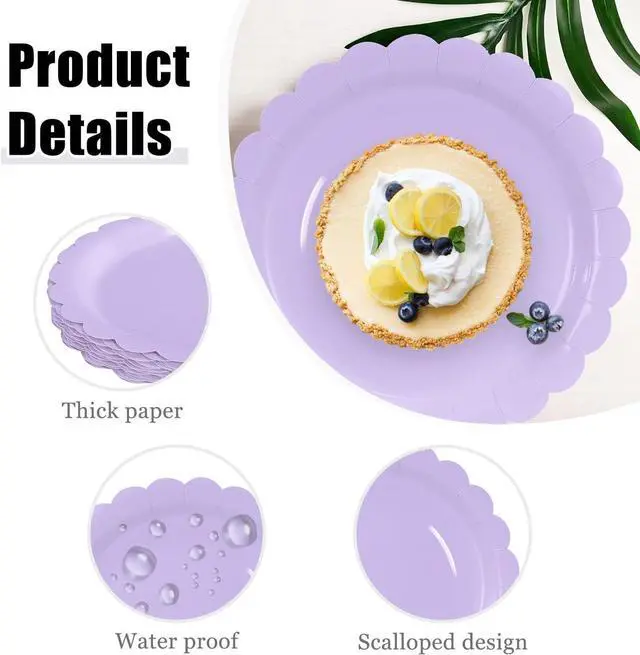 Alt view image 3 of 7 - HEIPINIUYE 50 Pieces Light Purple Paper Plates 7 Inch Lavender Scalloped Plates Disposable Dinner Plates for Wedding Baby Shower Birthday Party Dessert Plates