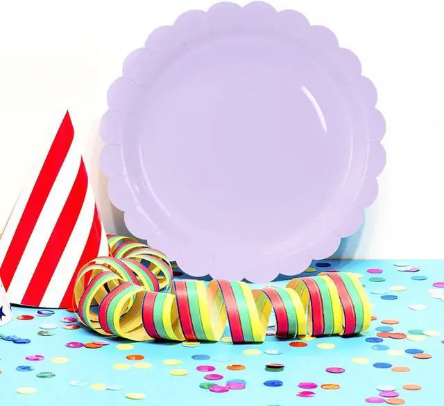 Alt view image 4 of 7 - HEIPINIUYE 50 Pieces Light Purple Paper Plates 7 Inch Lavender Scalloped Plates Disposable Dinner Plates for Wedding Baby Shower Birthday Party Dessert Plates