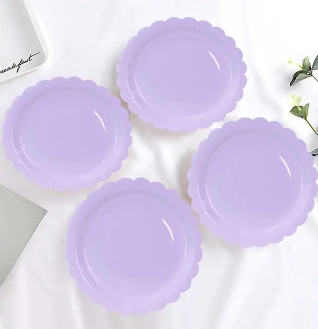 Alt view image 5 of 7 - HEIPINIUYE 50 Pieces Light Purple Paper Plates 7 Inch Lavender Scalloped Plates Disposable Dinner Plates for Wedding Baby Shower Birthday Party Dessert Plates