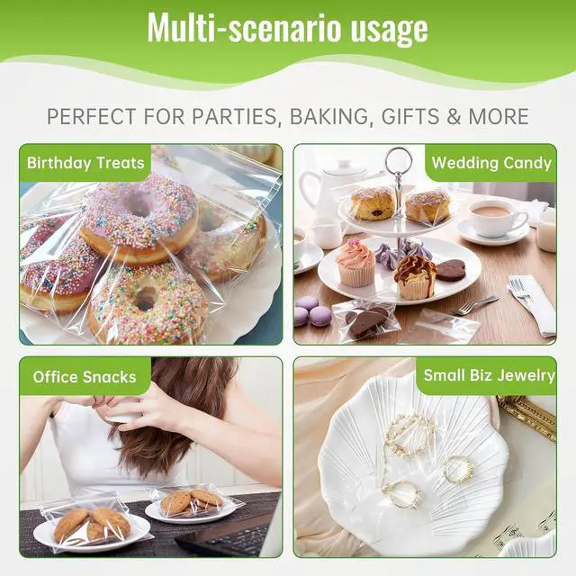 Alt view image 4 of 6 - Cookie Bags 5×7 Inch Clear 200 Pcs, Self Seal Cellophane Bags Food Grade, Resealable Transparent Treat Wrappers for Cookies Candy Snacks Birthday Wedding Party Favors