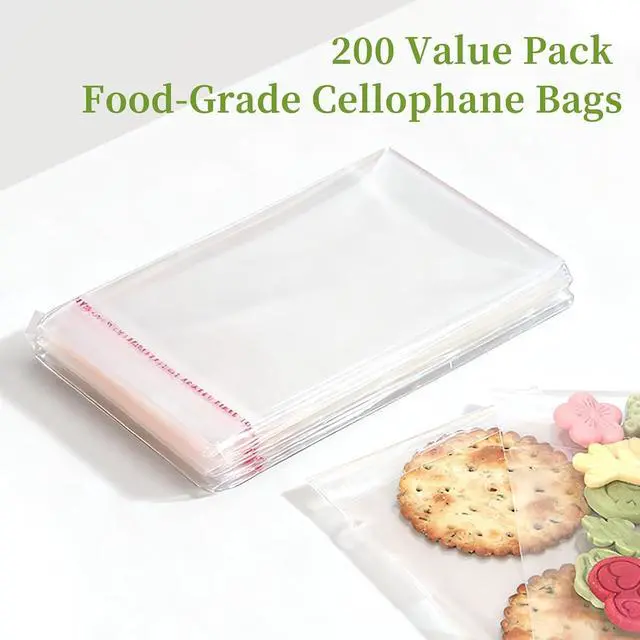 Alt view image 6 of 6 - Cookie Bags 5×7 Inch Clear 200 Pcs, Self Seal Cellophane Bags Food Grade, Resealable Transparent Treat Wrappers for Cookies Candy Snacks Birthday Wedding Party Favors