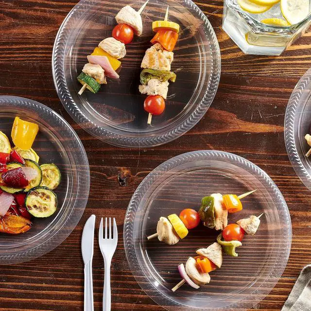 Alt view image 2 of 7 - PLASTICPRO 40 Pack Clear Plastic Plates 9 Inch Durable Disposable Plastic Dinner Plates for Parties Events BBQ
