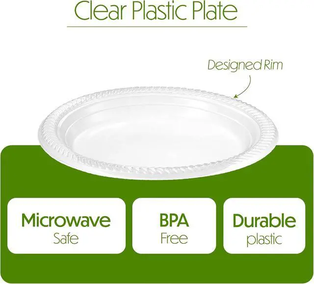 Alt view image 5 of 7 - PLASTICPRO 40 Pack Clear Plastic Plates 9 Inch Durable Disposable Plastic Dinner Plates for Parties Events BBQ