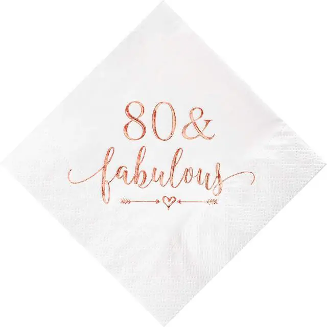 Main image of Crisky 80 and Fabulous Cocktail Napkins Rose Gold for Women 80th Birthday Decorations, 80th Birthday Bevergae Dessert Cake Table Supplies, 50Pcs, 3-Ply