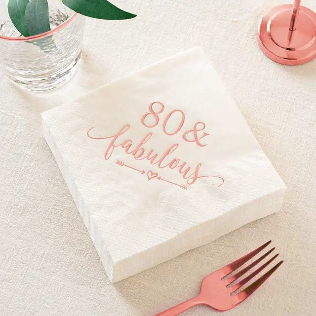 Alt view image 3 of 6 - Crisky 80 and Fabulous Cocktail Napkins Rose Gold for Women 80th Birthday Decorations, 80th Birthday Bevergae Dessert Cake Table Supplies, 50Pcs, 3-Ply