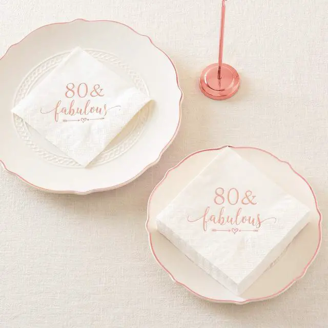 Alt view image 6 of 6 - Crisky 80 and Fabulous Cocktail Napkins Rose Gold for Women 80th Birthday Decorations, 80th Birthday Bevergae Dessert Cake Table Supplies, 50Pcs, 3-Ply