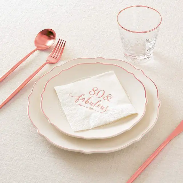 Alt view image 5 of 6 - Crisky 80 and Fabulous Cocktail Napkins Rose Gold for Women 80th Birthday Decorations, 80th Birthday Bevergae Dessert Cake Table Supplies, 50Pcs, 3-Ply