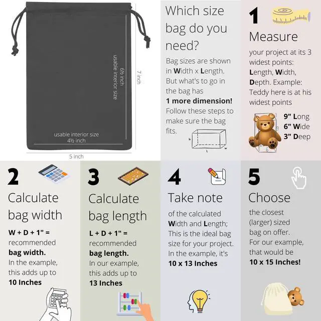 Alt view image 2 of 7 - Black Cotton Drawstring Bags, Reusable Quality with Double String, For Pantry Gifts Stationery - Pack of 6 (Black Cotton Blend, 5 x 7 Inch)