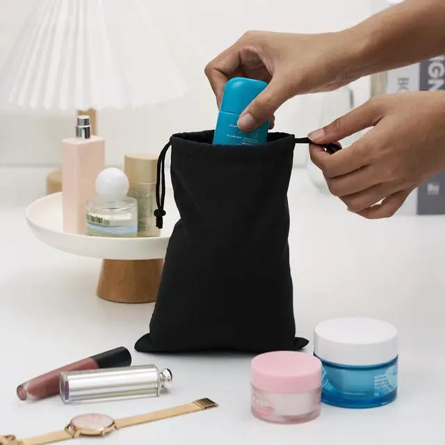 Alt view image 3 of 7 - Black Cotton Drawstring Bags, Reusable Quality with Double String, For Pantry Gifts Stationery - Pack of 6 (Black Cotton Blend, 5 x 7 Inch)