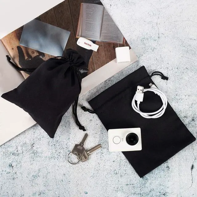 Alt view image 7 of 7 - Black Cotton Drawstring Bags, Reusable Quality with Double String, For Pantry Gifts Stationery - Pack of 6 (Black Cotton Blend, 5 x 7 Inch)