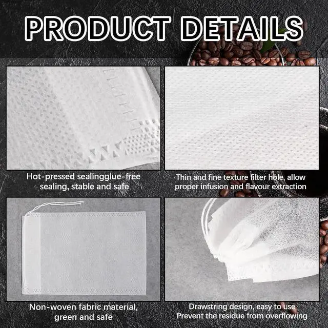 Alt view image 3 of 7 - 150 Pcs Cold Brew Bags 4x6 inch, No Mess Disposable Cold Brew Coffee Filter Pouches with Drawstring Large Empty Tea Bag for Loose Leaf Tea, Iced Coffee, Herbs, Spice, Home brewing, Hot pot