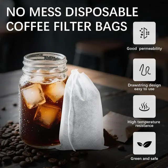 Alt view image 5 of 7 - 150 Pcs Cold Brew Bags 4x6 inch, No Mess Disposable Cold Brew Coffee Filter Pouches with Drawstring Large Empty Tea Bag for Loose Leaf Tea, Iced Coffee, Herbs, Spice, Home brewing, Hot pot
