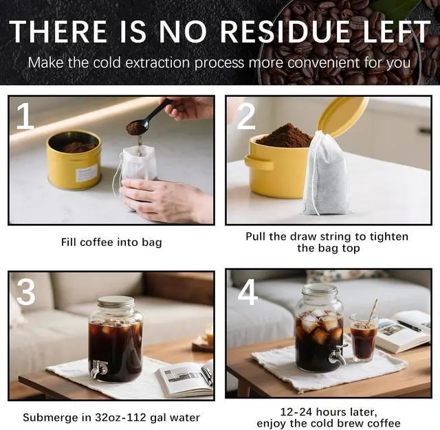 Alt view image 6 of 7 - 150 Pcs Cold Brew Bags 4x6 inch, No Mess Disposable Cold Brew Coffee Filter Pouches with Drawstring Large Empty Tea Bag for Loose Leaf Tea, Iced Coffee, Herbs, Spice, Home brewing, Hot pot