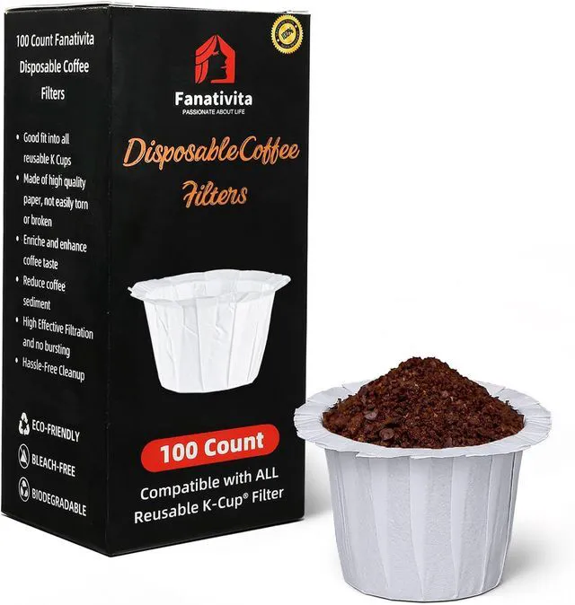 Main image of Fanativita 100ct Disposable Coffee Filters for Reusable K Cups, White