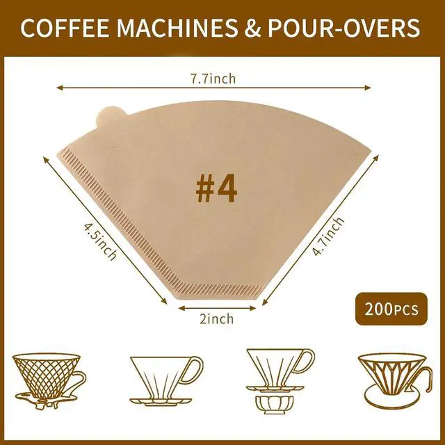 Alt view image 2 of 6 - 200 Count Coffee Filters #4, Cone Coffee Filter 8-12 Cup, Natural