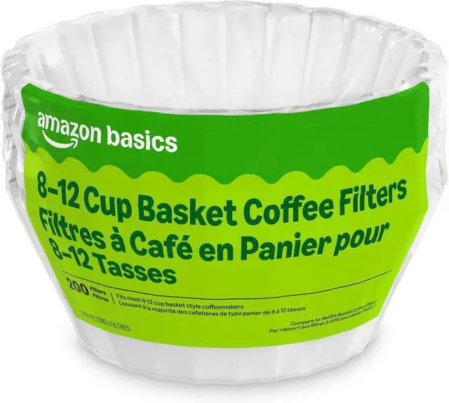 Main image of Amazon Basics Basket Coffee Filters for 8-12 Cup Coffee Makers, White, 200 Count, Packaging May Vary