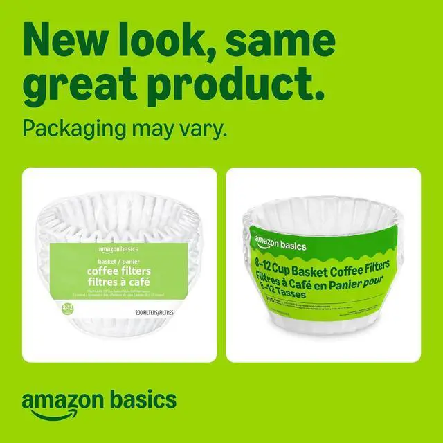 Alt view image 2 of 5 - Amazon Basics Basket Coffee Filters for 8-12 Cup Coffee Makers, White, 200 Count, Packaging May Vary