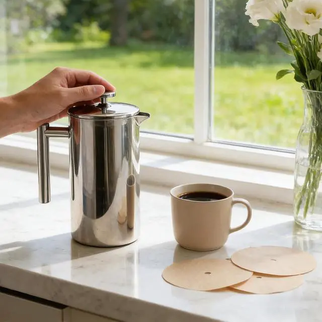Alt view image 5 of 5 - 100 Pcs Paper Filters for Ziruma French Press 34 Oz, Pre-punched Holes