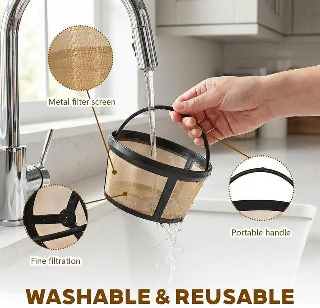 Alt view image 6 of 7 - 2-PACK Reusable 4 Cup Basket Coffee Filter,Replaces Disposable Paper Coffee Filters for Standard 4 Cup Basket Coffeemakers