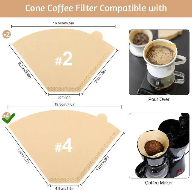 Alt view image 2 of 7 - Coffee Filters #4,100 Count Disposable Coffee Filters 8-12 Cup,No Blowout,Unbleached Natural Coffee Filters 4 Cone Paper for Pour Over Coffer Makers/Coffee Dripper Cones