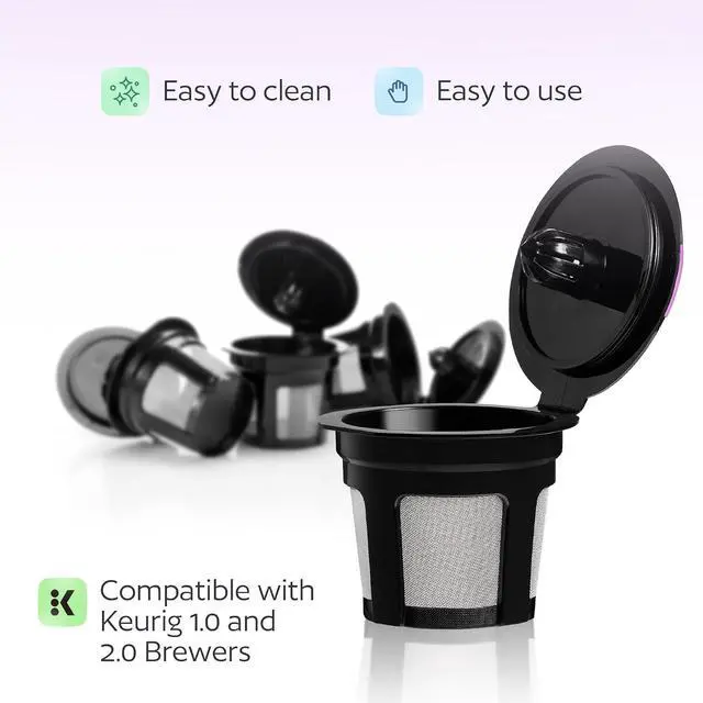 Alt view image 3 of 7 - 4 Reusable K Cups for Keurig Coffee Makers BPA-Free Refillable Coffee Pods Compatible with K-Classic, K-Elite, K-Express, K-Compact and K-Select (Not for MultiStream)