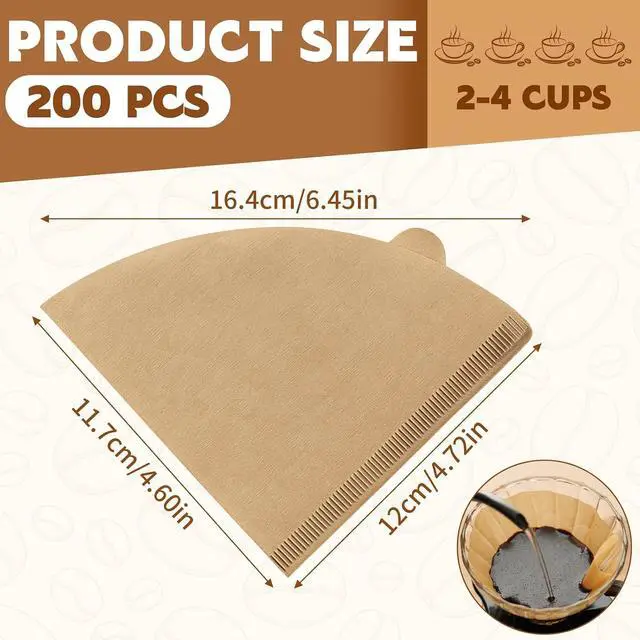 Alt view image 3 of 7 - 200 Count Cone Coffee Filters #2, 2 Coffee Filters Cone, Coffee Filters Disposable, Natural Unbleached Cone Paper Filter for Pour Over and Drip Coffee Maker, Suitable for Home Coffee Shop (2-4 Cup)