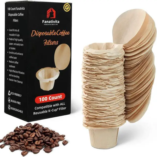 Main image of Fanativita 100ct K Cup Coffee Filters with Genius Lid, Unbleached