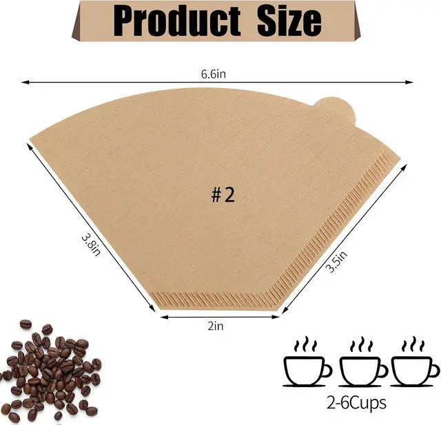 Alt view image 2 of 7 - 100Pcs Coffee Filters #2, Unbleached 2 Cone Filters Paper