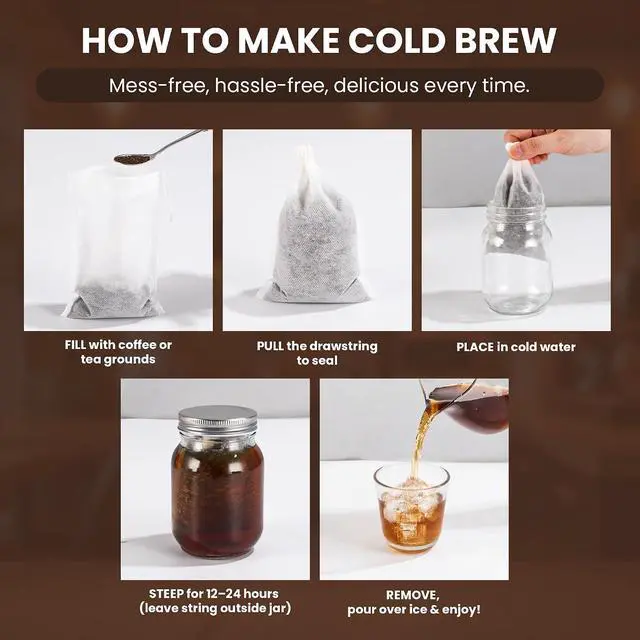Alt view image 6 of 7 - Cold Brew Bags, 100 Count Brew Coffee Filter Bags, 6x8 Inch