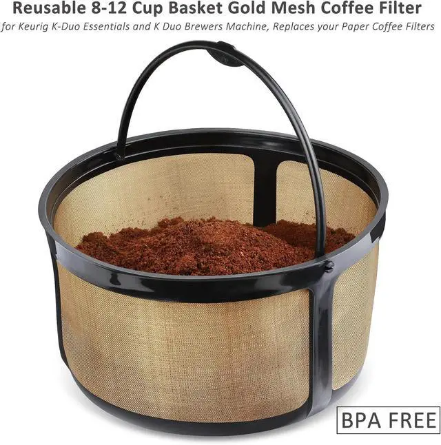 Alt view image 2 of 7 - Reusable 8-12 Cup Basket Gold Mesh Coffee Filter for Keurig K-Duo Essentials and K Duo Brewers Machine, Replaces your Paper Coffee Filters, BPA Free (1 Pack)