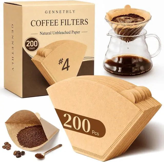 Main image of 200 Count Coffee Filters #4 Cone Paper Unbleached, Disposable Cone Coffee Filters 8-12 Cup, Number 4 Coffee Paper Filters Fits For Pour Over and Compatible with Drip Coffee Maker