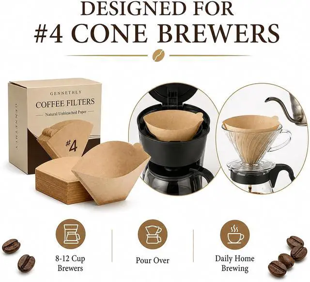 Alt view image 3 of 7 - 200 Count Coffee Filters #4 Cone Paper Unbleached, Disposable Cone Coffee Filters 8-12 Cup, Number 4 Coffee Paper Filters Fits For Pour Over and Compatible with Drip Coffee Maker