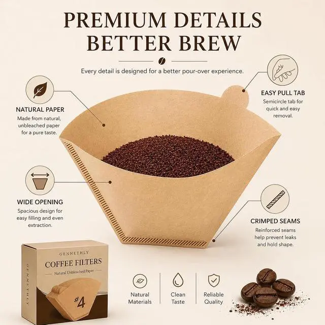 Alt view image 5 of 7 - 200 Count Coffee Filters #4 Cone Paper Unbleached, Disposable Cone Coffee Filters 8-12 Cup, Number 4 Coffee Paper Filters Fits For Pour Over and Compatible with Drip Coffee Maker