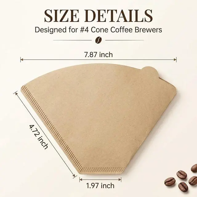 Alt view image 6 of 7 - 200 Count Coffee Filters #4 Cone Paper Unbleached, Disposable Cone Coffee Filters 8-12 Cup, Number 4 Coffee Paper Filters Fits For Pour Over and Compatible with Drip Coffee Maker