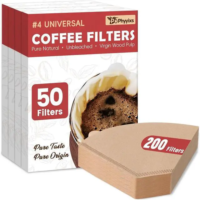 Main image of 200 Count #4 Cone Coffee Filters, Disposable Unbleached Natural Paper Filters for 812 Cup Drip & Pour Over Coffee Makers, Compatible with Ninja & Cuisinart Coffee Makers