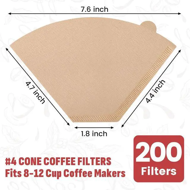 Alt view image 2 of 7 - 200 Count #4 Cone Coffee Filters, Disposable Unbleached Natural Paper Filters for 812 Cup Drip & Pour Over Coffee Makers, Compatible with Ninja & Cuisinart Coffee Makers