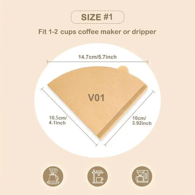 Alt view image 2 of 7 - Coffee Filter 01,Set of 200 V01 Coffee Filters Size 01 Cone Coffee Filters Natural Unbleached Disposable Coffee Filter Paper For Pour Over Coffee Dripper and Coffee Maker(1-2 Cup)