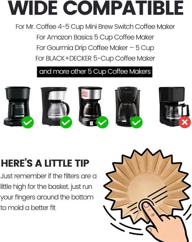 Alt view image 6 of 7 - MIMORE 5 Cup Coffee Filter - 120 PCS Small Coffee Filters Compatible with Mr Coffee Filters 5 Cup - Unbleached Basket Disposable Paper Filter