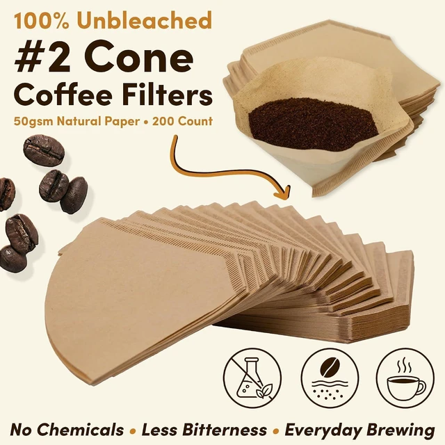 Alt view image 2 of 7 - Coffee Filter #2, 200 Count Unbleached Disposable Cone Paper Coffee Filters, Natural Brown Number 2 Coffee Filters for Pour Over Coffee Maker and Drip Coffee Makers, 2-6 Cup