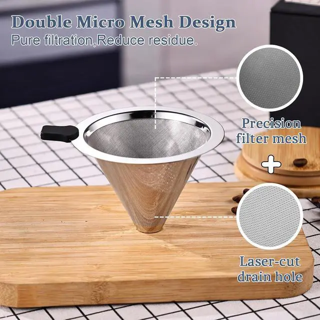 Alt view image 3 of 7 - Pour Over Coffee Filter Dripper,Stainless Steel Reusable Cone Drip