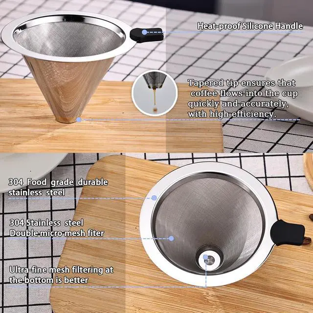 Alt view image 5 of 7 - Pour Over Coffee Filter Dripper,Stainless Steel Reusable Cone Drip