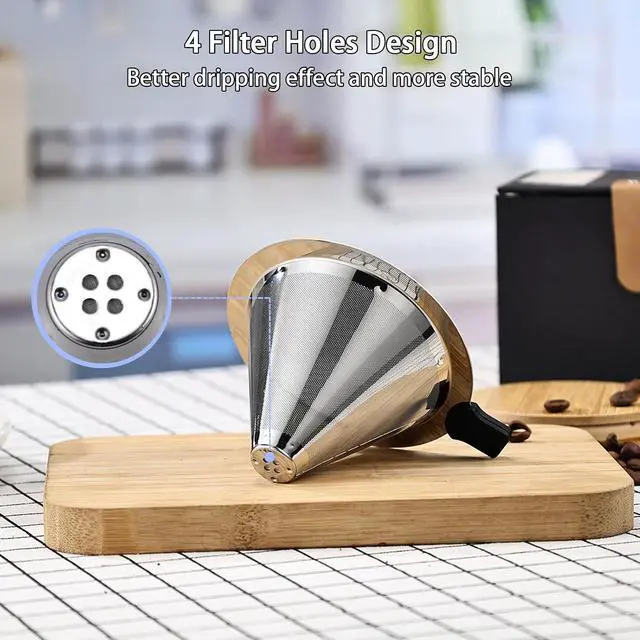 Alt view image 6 of 7 - Pour Over Coffee Filter Dripper,Stainless Steel Reusable Cone Drip