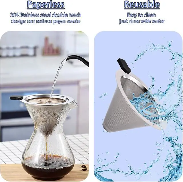 Alt view image 7 of 7 - Pour Over Coffee Filter Dripper,Stainless Steel Reusable Cone Drip