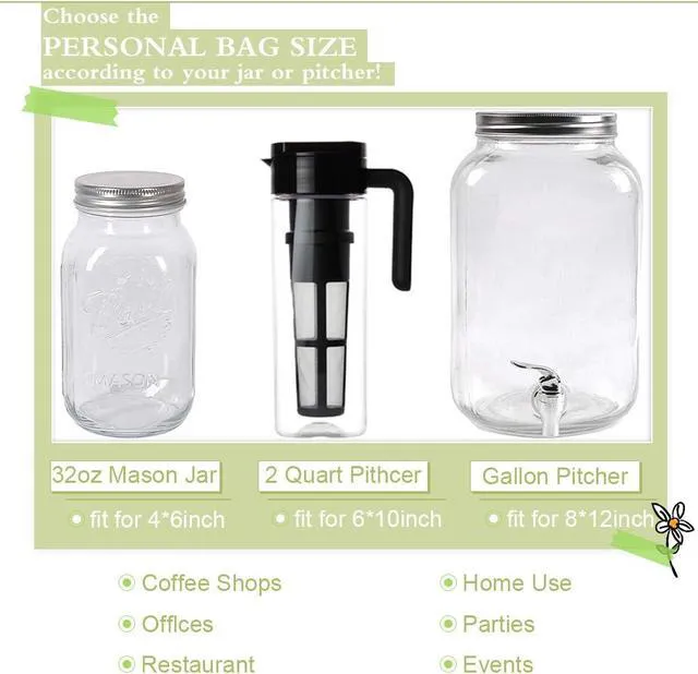 Alt view image 5 of 7 - YQL 8x12 Inch Cold Brew Coffee Filter Bags, 50PCS Extra Large Mesh Bags