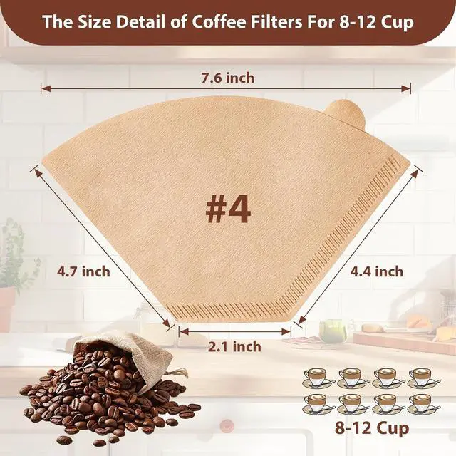 Alt view image 5 of 7 - 200 Count Coffee Filters #4, Unbleached Cone Coffee Filters 8-12 Cup