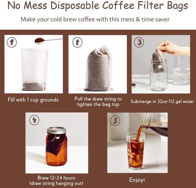 Alt view image 3 of 7 - No Mess Cold Brew Coffee Filters - 100 Count Disposable Fine Mesh Brewing Bags for Concentrate/Iced Coffee Maker, French/Cold Press Kit, Hot Tea in Mason Jar or Pitcher, 4 x 6 Inches