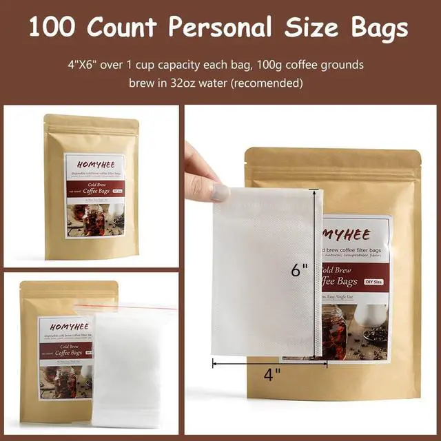 Alt view image 2 of 7 - No Mess Cold Brew Coffee Filters - 100 Count Disposable Fine Mesh Brewing Bags for Concentrate/Iced Coffee Maker, French/Cold Press Kit, Hot Tea in Mason Jar or Pitcher, 4 x 6 Inches