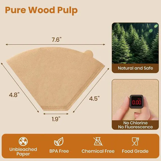 Alt view image 2 of 7 - 200 Count #4 Cone Coffee Filters 8-12 Cup, Unbleached Natural Coffee Paper Filters, No Blowout, Disposable Coffee Filter for Pour Over and Drip Coffee Maker